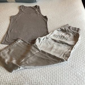 PJ Harlow dark silver satin Lola bottoms and dark silver ribbed tank